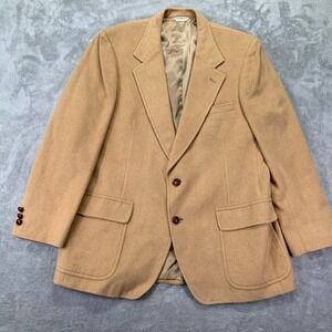 Vintage Bill Blass 100% Camel Hair Blazer Tan 2 Button Sport Coat USA Made 44R